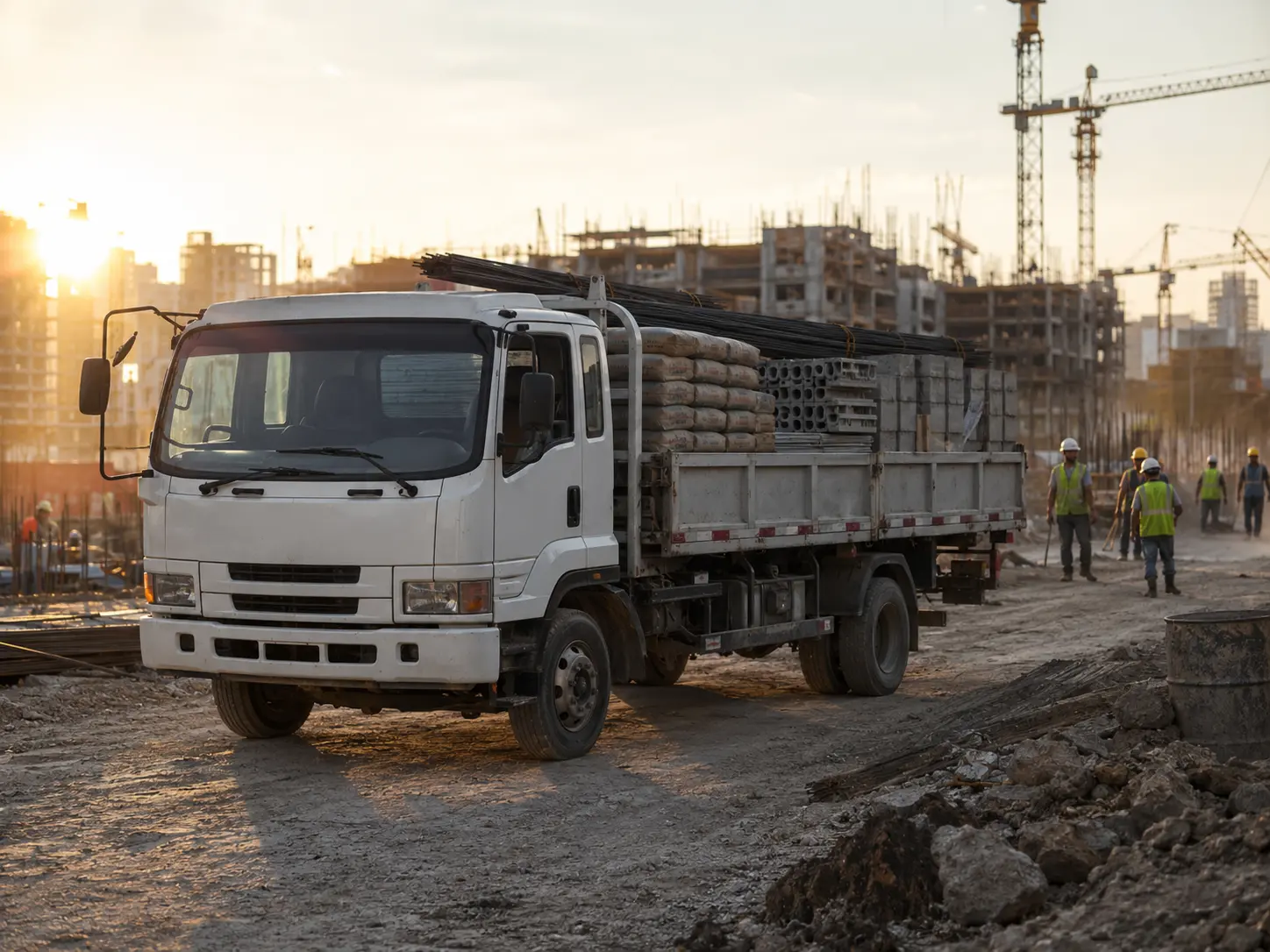 Construction material transport truck