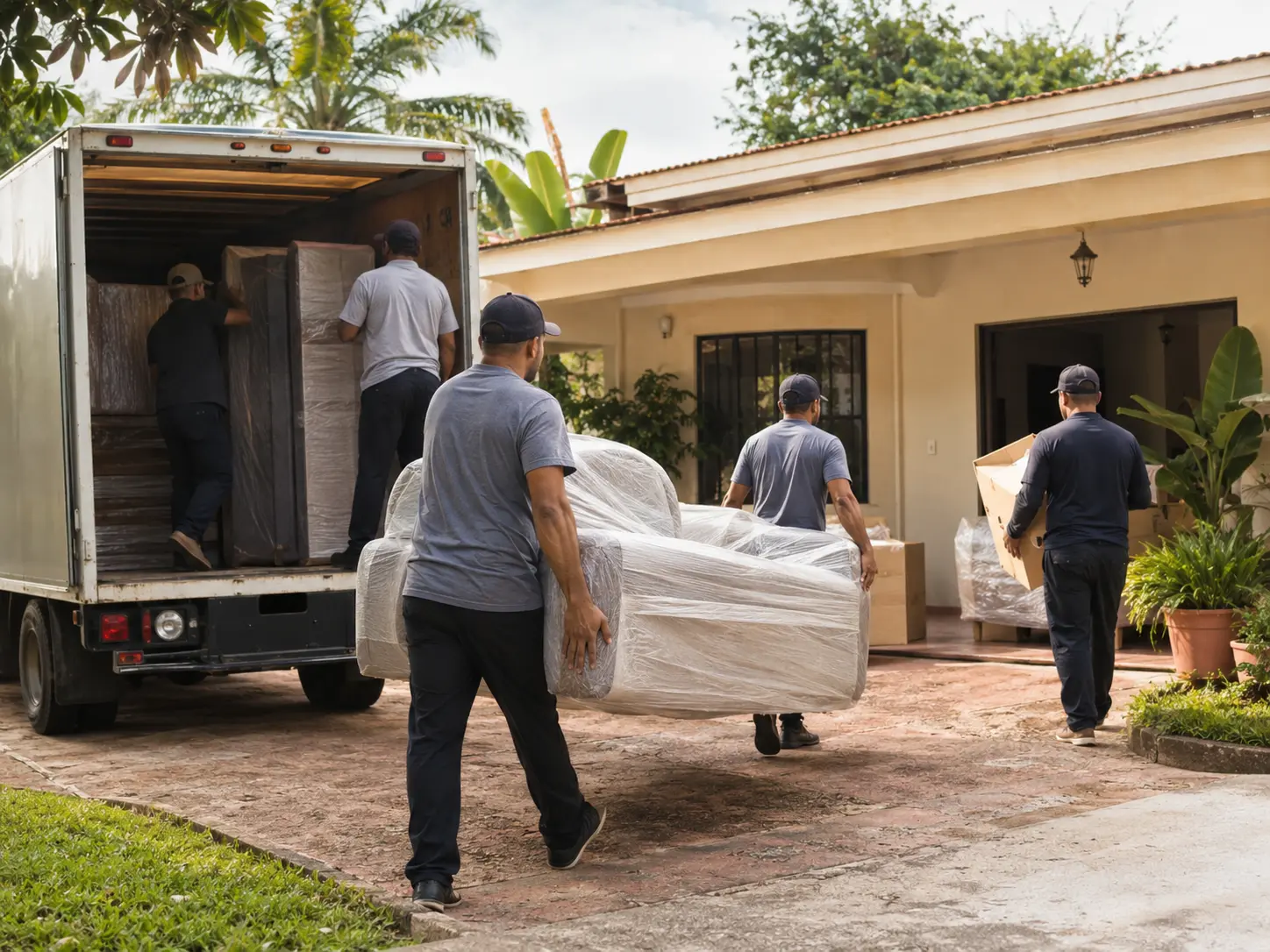 Moving service carefully handling furniture